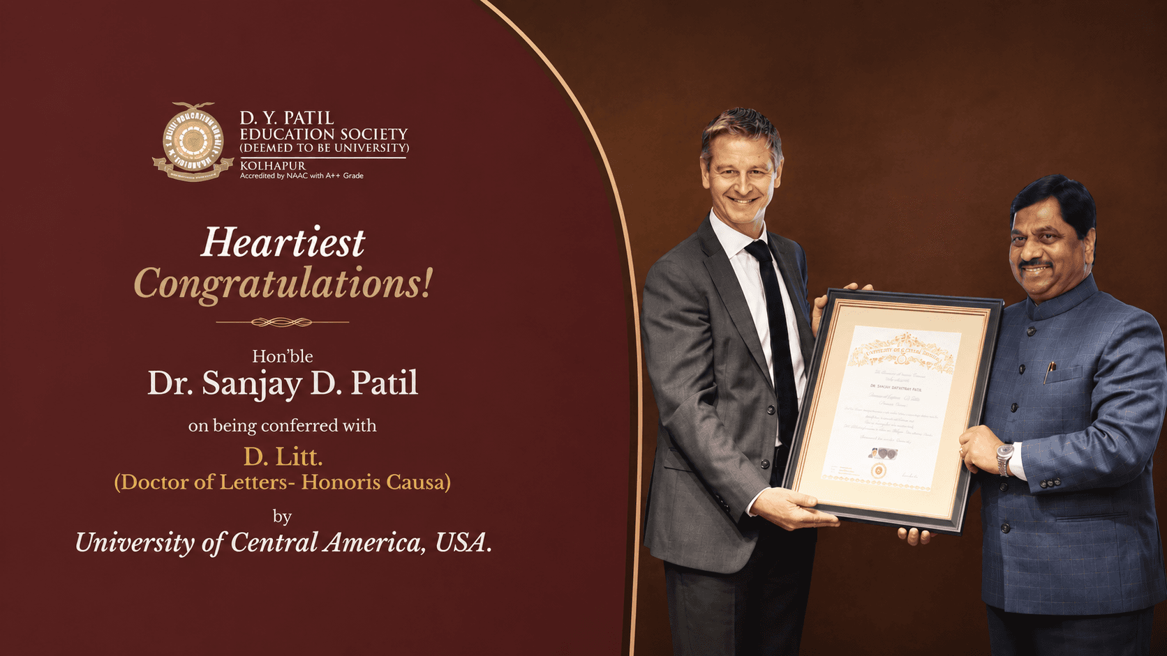 Hon'ble Dr. Sanjay D. Patil Conferred D. Litt.